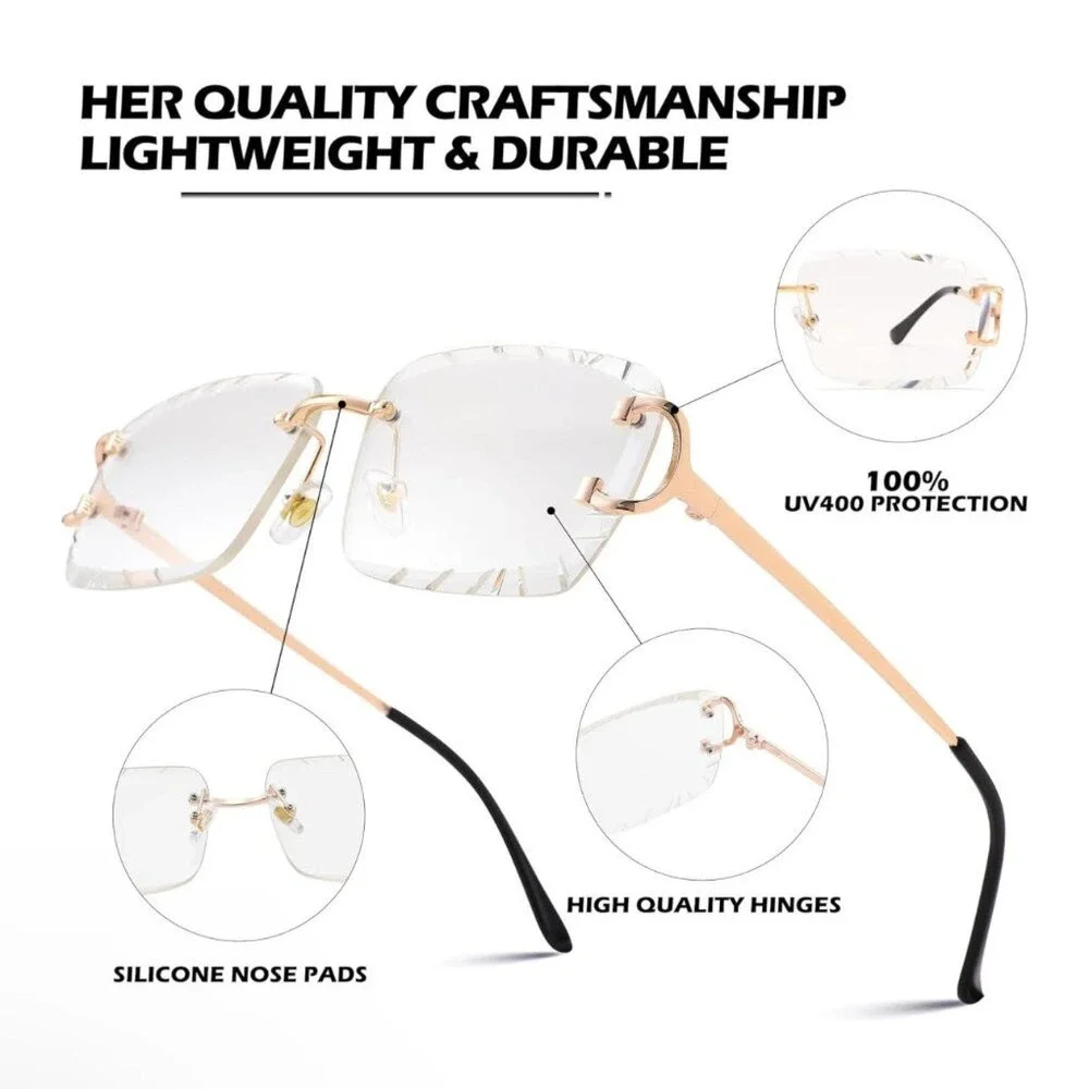 Clear Lens Sunglasses Men Women Shades Frameless‎ Diamond Cut Eye Wear Eye Glass